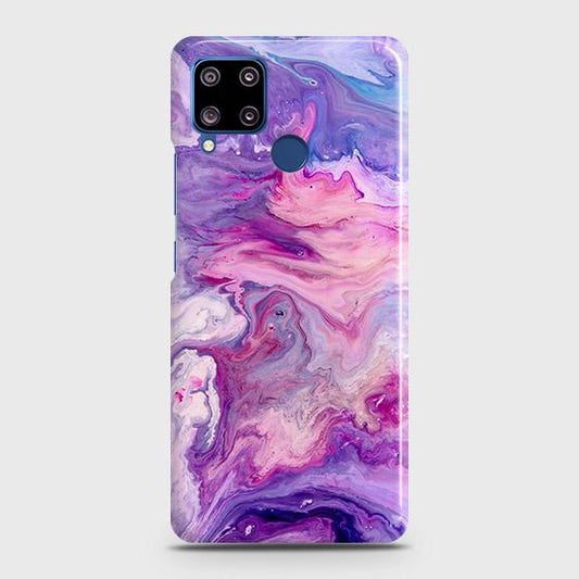 Realme C15 Cover - Chic Blue Liquid Marble Printed Hard Case with Life Time Colors Guarantee
