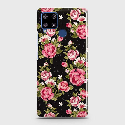 Realme C15 Cover - Trendy Pink Rose Vintage Flowers Printed Hard Case with Life Time Colors Guarantee