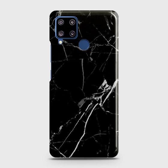 Realme C15 Cover - Black Modern Classic Marble Printed Hard Case with Life Time Colors Guarantee