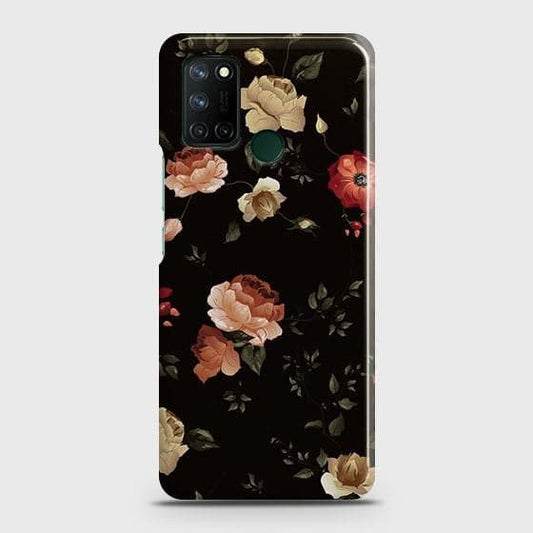 Realme C17 Cover - Matte Finish - Dark Rose Vintage Flowers Printed Hard Case with Life Time Colors Guarantee