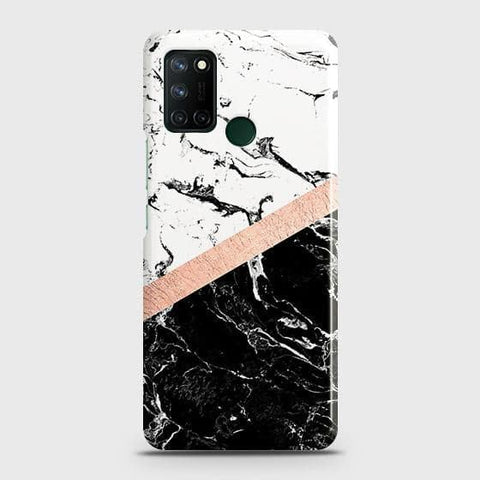 Realme C17 Cover - Black & White Marble With Chic RoseGold Strip Case with Life Time Colors Guarantee