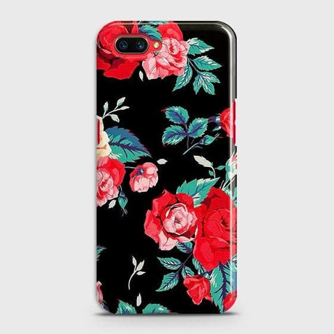 Realme C1 Cover - Luxury Vintage Red Flowers Printed Hard Case with Life Time Colors Guarantee