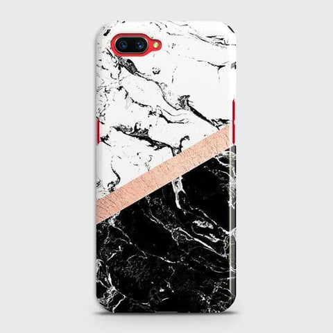 Printed Black & White Marble With Chic RoseGold Strip Case with Life Time Colors Guarantee For Realme C1