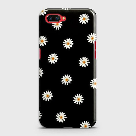 Realme C1 Cover - Matte Finish - White Bloom Flowers with Black Background Printed Hard Case with Life Time Colors Guarantee