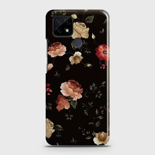 Realme C21 Cover - Matte Finish - Dark Rose Vintage Flowers Printed Hard Case with Life Time Colors Guarantee