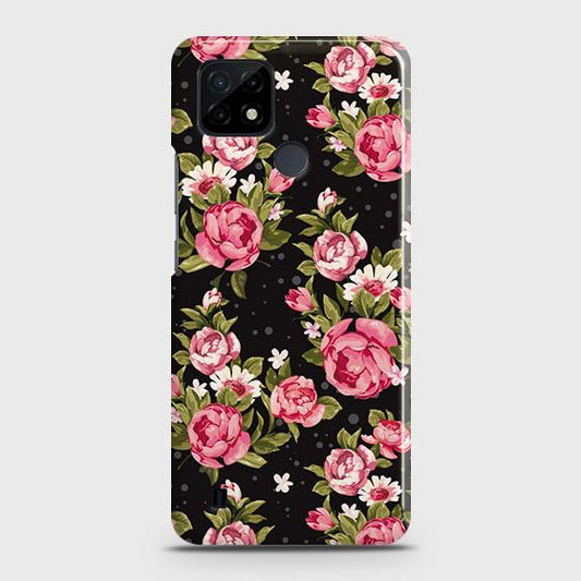 Realme C21 Cover - Trendy Pink Rose Vintage Flowers Printed Hard Case with Life Time Colors Guarantee b66