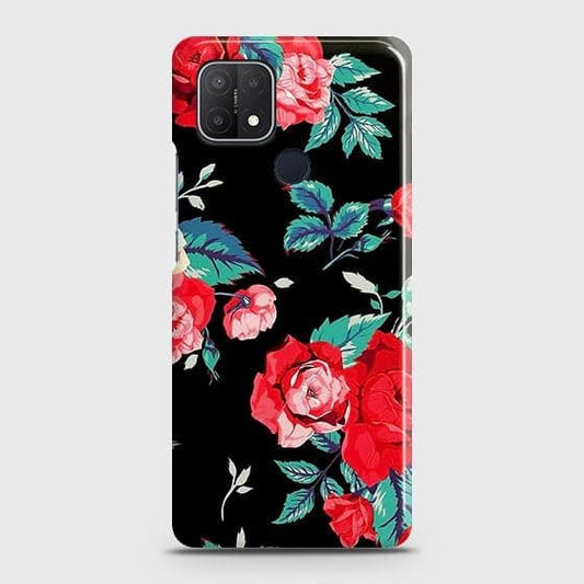 Realme C25 Cover - Luxury Vintage Red Flowers Printed Hard Case with Life Time Colors Guarantee