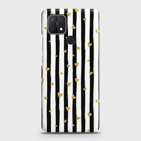 Realme C25 Cover - Trendy Black & White Lining With Golden Hearts Printed Hard Case with Life Time Colors Guarantee