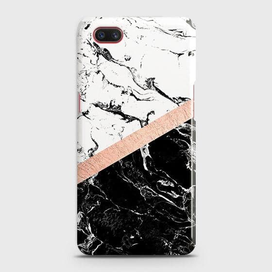 Printed Black & White Marble With Chic RoseGold Strip Case with Life Time Colors Guarantee For Realme C2 with out flash light hole