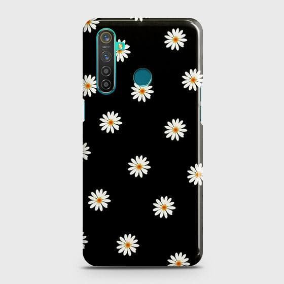 Realme C3 Cover - Matte Finish - White Bloom Flowers with Black Background Printed Hard Case with Life Time Colors Guarantee