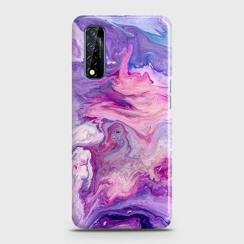 Realme Narzo 30 Cover - Chic Blue Liquid Marble Printed Hard Case with Life Time Colors Guarantee