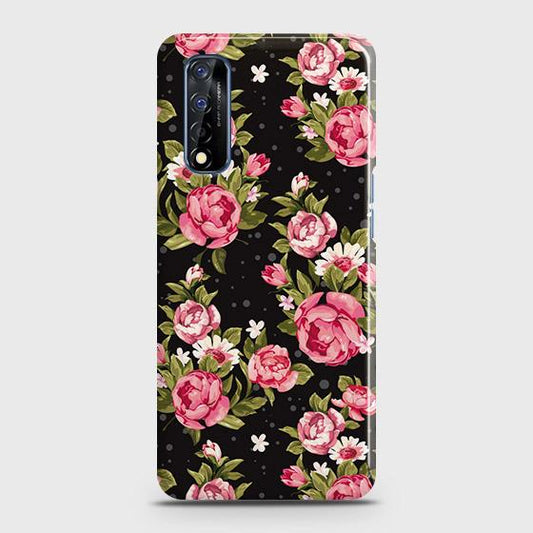 Realme Narzo 30 Cover - Trendy Pink Rose Vintage Flowers Printed Hard Case with Life Time Colors Guarantee