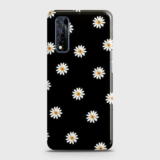 Realme Narzo 30 Cover - Matte Finish - White Bloom Flowers with Black Background Printed Hard Case with Life Time Colors Guarantee b49
