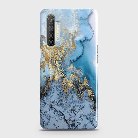 Realme XT Cover - Trendy Golden & Blue Ocean Marble Printed Hard Case with Life Time Colors Guarantee