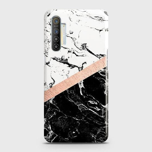 Printed Black & White Marble With Chic RoseGold Strip Case with Life Time Colors Guarantee For Realme XT