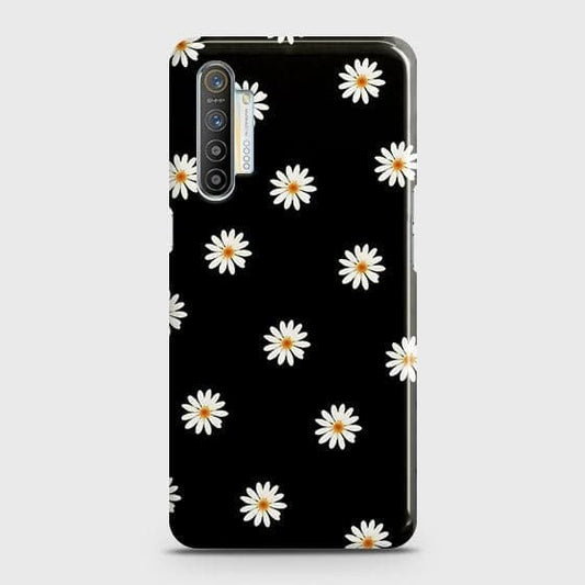 Realme XT Cover - Matte Finish - White Bloom Flowers with Black Background Printed Hard Case with Life Time Colors Guarantee