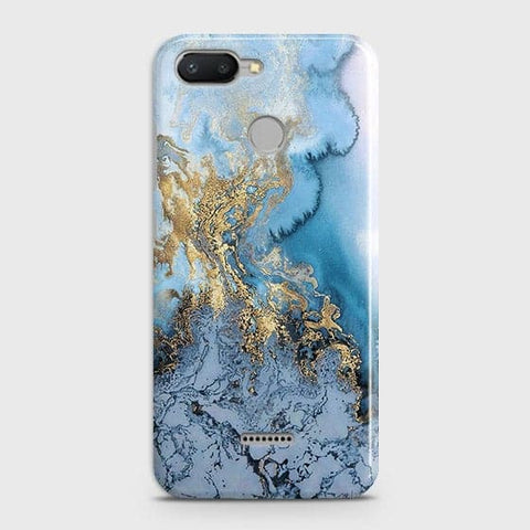 3D Trendy Golden & Blue Ocean Marble Case For Xiaomi Redmi 6 b50