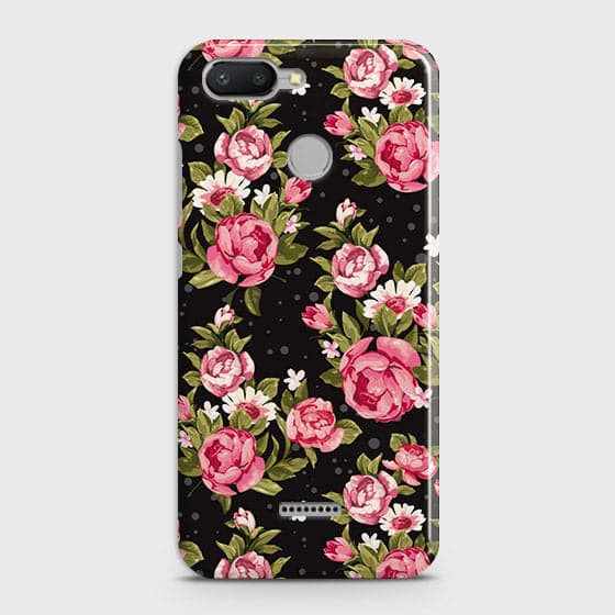 Xiaomi Redmi 6 Cover - Trendy Pink Rose Vintage Flowers Printed Hard Case with Life Time Colors Guarantee