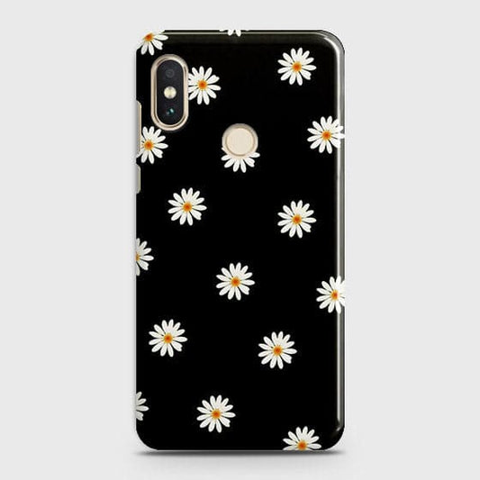 Xiaomi Redmi Note 6 Pro Cover - Matte Finish - White Bloom Flowers with Black Background Printed Hard Case with Life Time(1) Colors Guarantee