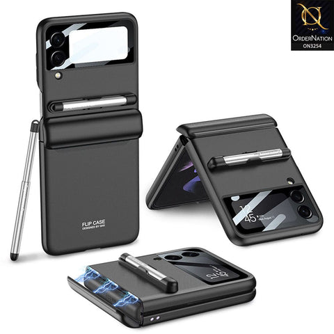Samsung Galaxy Z Flip 4 5G Cover - Black - GKK Magnetic Hinge Full Protection Cover Camera Glass Hard Plastic Back Case With Touch Pen