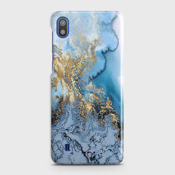 SAMSUNG GALAXY A10 Cover - Trendy Golden & Blue Ocean Marble Printed Hard Case with Life Time Colors Guarantee