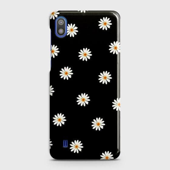 SAMSUNG GALAXY A10 Cover - Matte Finish - White Bloom Flowers with Black Background Printed Hard Case with Life Time Colors Guarantee