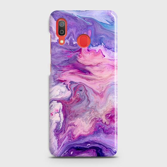 SAMSUNG GALAXY A20 Cover - Chic Blue Liquid Marble Printed Hard Case with Life Time Colors Guarantee ( Fast Delivery )