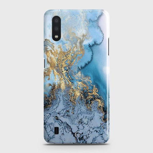 Samsung Galaxy A01Cover - Trendy Golden & Blue Ocean Marble Printed Hard Case with Life Time Colors Guarantee