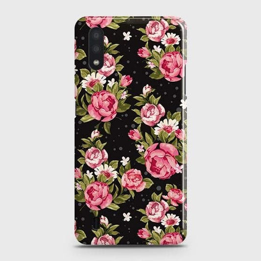 Samsung Galaxy A01 Cover - Trendy Pink Rose Vintage Flowers Printed Hard Case with Life Time Colors Guarantee