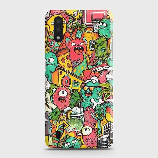 Samsung Galaxy A01 Cover - Matte Finish - Candy Colors Trendy Sticker Collage Printed Hard Case with Life Time Colors Guarantee