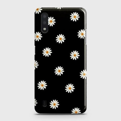 Samsung Galaxy A01 Cover - Matte Finish - White Bloom Flowers with Black Background Printed Hard Case with Life Time Colors Guarantee