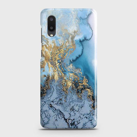 Samsung Galaxy A02 Cover - Trendy Golden & Blue Ocean Marble Printed Hard Case with Life Time Colors Guarantee