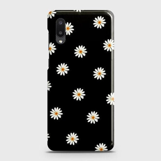 Samsung Galaxy A02 Cover - Matte Finish - White Bloom Flowers with Black Background Printed Hard Case with Life Time Colors Guarantee