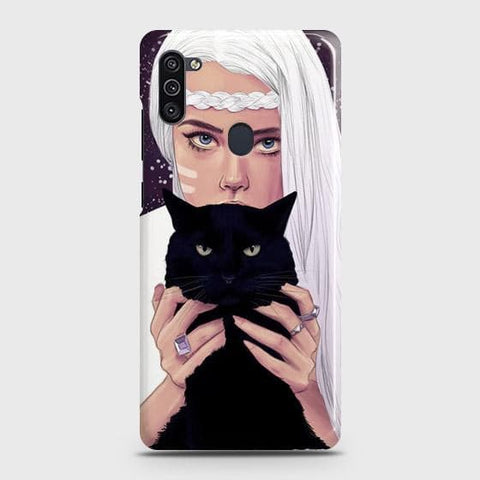 Samsung Galaxy A11 Cover - Trendy Wild Black Cat Printed Hard Case with Life Time Colors Guarantee