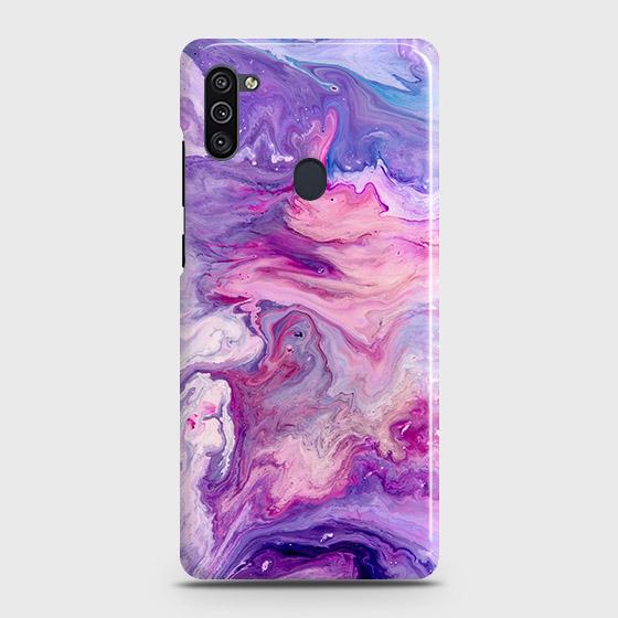 Samsung Galaxy A11 Cover - Chic Blue Liquid Marble Printed Hard Case with Life Time Colors Guarantee