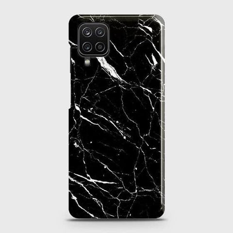 Samsung Galaxy A12 Cover - Trendy Black Marble Printed Hard Case with Life Time Colors Guarantee