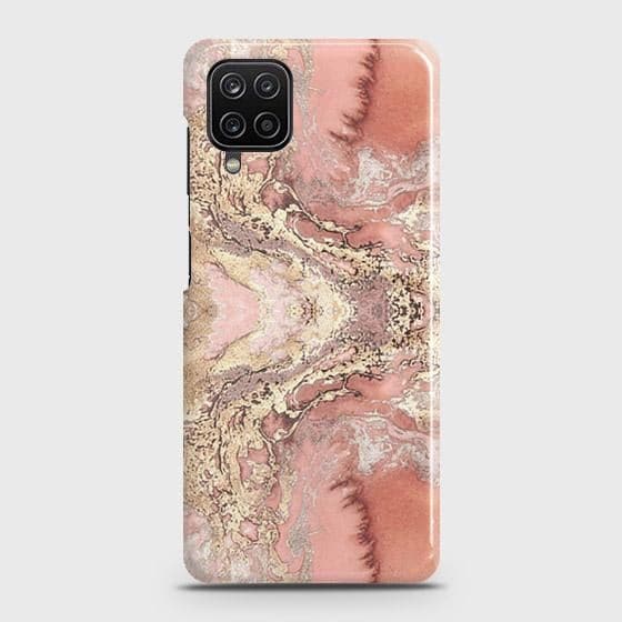 Samsung Galaxy A12 Cover - Trendy Chic Rose Gold Marble Printed Hard Case with Life Time Colors Guarantee