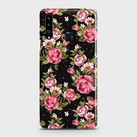 Samsung Galaxy A20s Cover - Trendy Pink Rose Vintage Flowers Printed Hard Case with Life Time Colors Guarantee