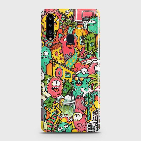 Samsung Galaxy A20s Cover - Matte Finish - Candy Colors Trendy Sticker Collage Printed Hard Case with Life Time Colors Guarantee