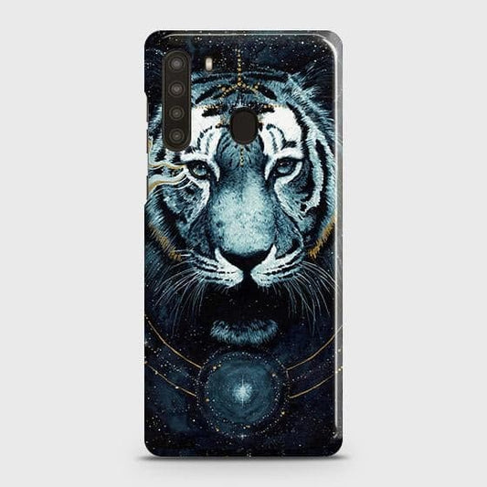 Samsung Galaxy A21 Cover - Vintage Galaxy Tiger Printed Hard Case with Life Time Colors Guarantee