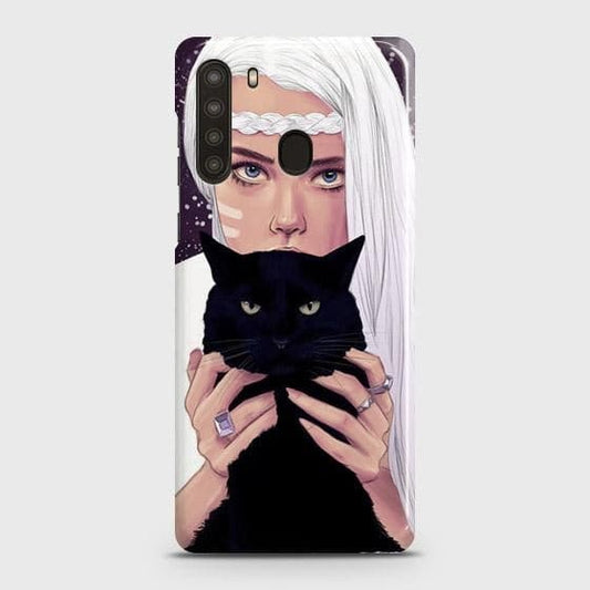 Samsung Galaxy A21 Cover - Trendy Wild Black Cat Printed Hard Case with Life Time Colors Guarantee