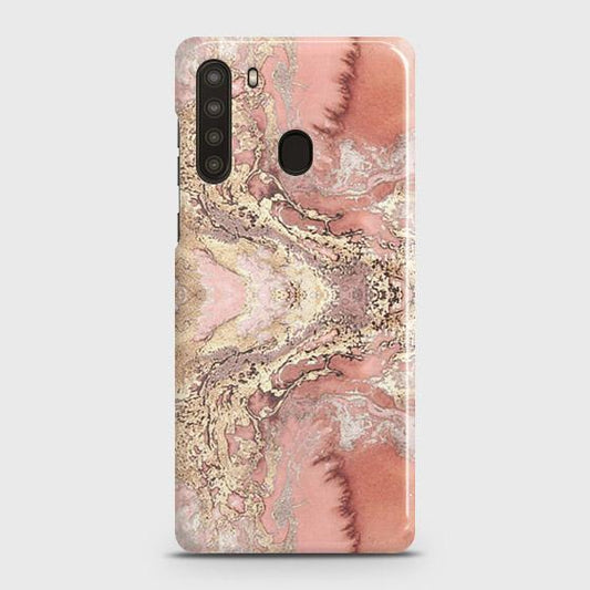 Samsung Galaxy A21 Cover - Trendy Chic Rose Gold Marble Printed Hard Case with Life Time Colors Guarantee