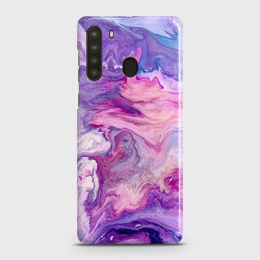 Samsung Galaxy A21 Cover - Chic Blue Liquid Marble Printed Hard Case with Life Time Colors Guarantee