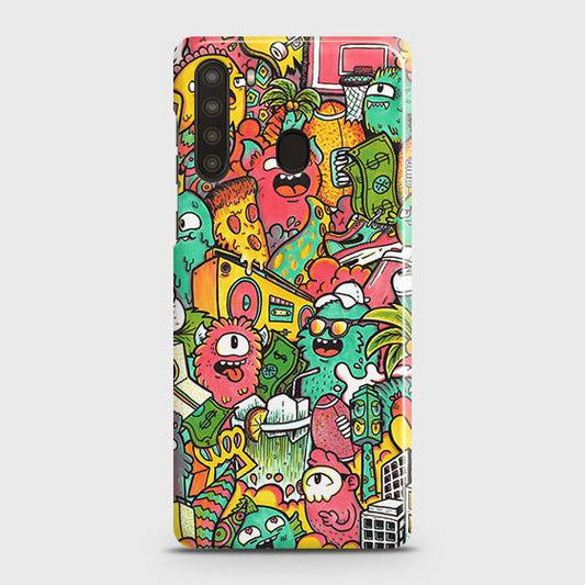 Samsung Galaxy A21 Cover - Matte Finish - Candy Colors Trendy Sticker Collage Printed Hard Case with Life Time Colors Guarantee