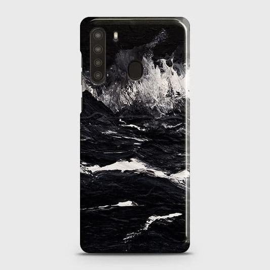 Samsung Galaxy A21 Cover - Black Ocean Marble Trendy Printed Hard Case with Life Time Colors Guarantee