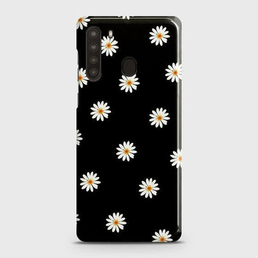 Samsung Galaxy A21 Cover - Matte Finish - White Bloom Flowers with Black Background Printed Hard Case with Life Time Colors Guarantee