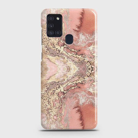 Samsung Galaxy A21s Cover - Trendy Chic Rose Gold Marble Printed Hard Case with Life Time Colors Guarantee