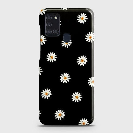Samsung Galaxy A21s Cover - Matte Finish - White Bloom Flowers with Black Background Printed Hard Case with Life Time Colors Guarantee