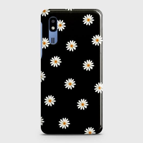 Samsung Galaxy A2 Core Cover - Matte Finish - White Bloom Flowers with Black Background Printed Hard Case with Life Time Colors Guarantee