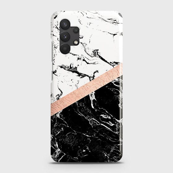 Samsung Galaxy A13 4G Cover - Black & White Marble With Chic RoseGold Strip Case with Life Time Colors Guarantee